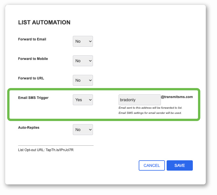 Email SMS List Automation Settings