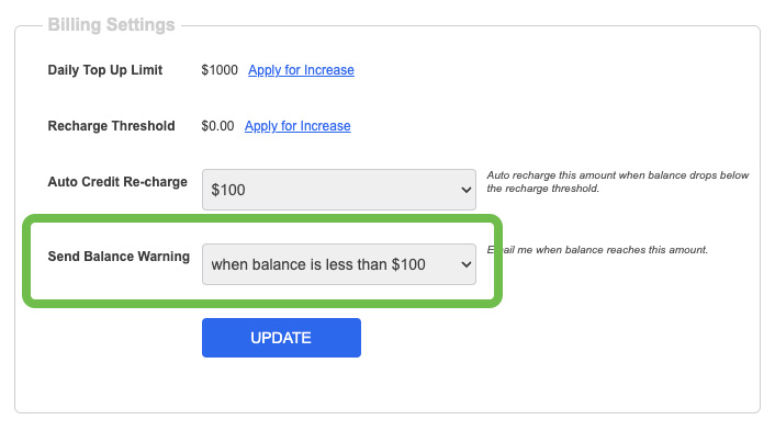 Billing - Send Balance Warning
