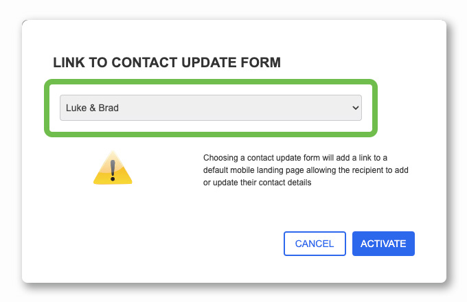 Track Links - Contact Update Form Confirm