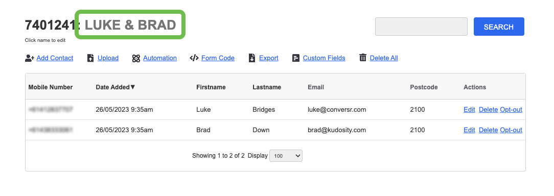 Contacts - Edit List Name