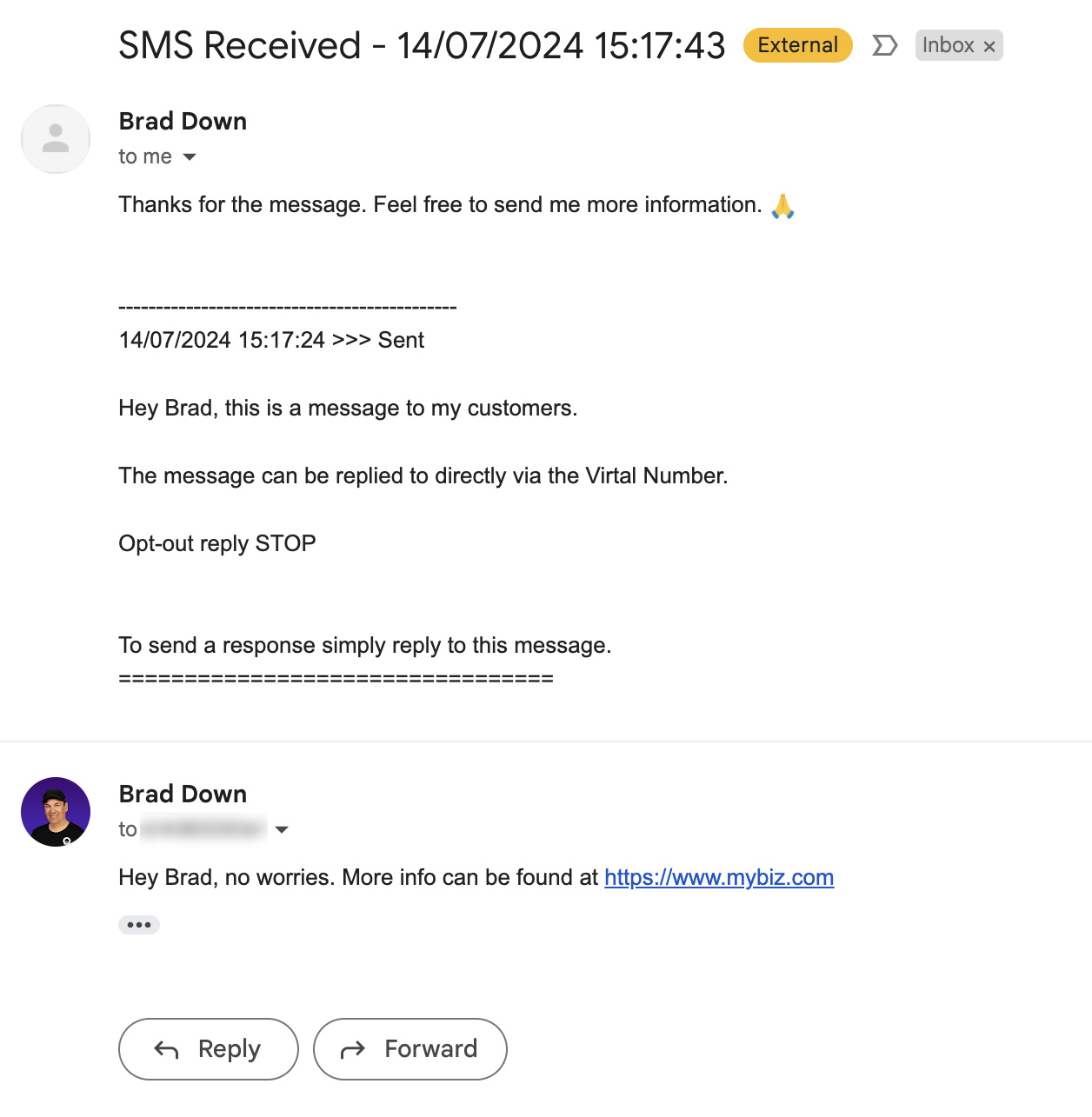 Email SMS - Operator Reply