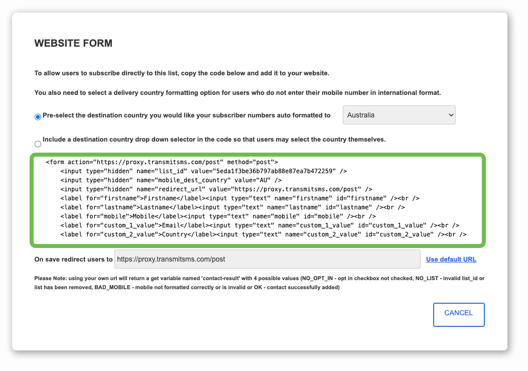 Contacts Website Form Code