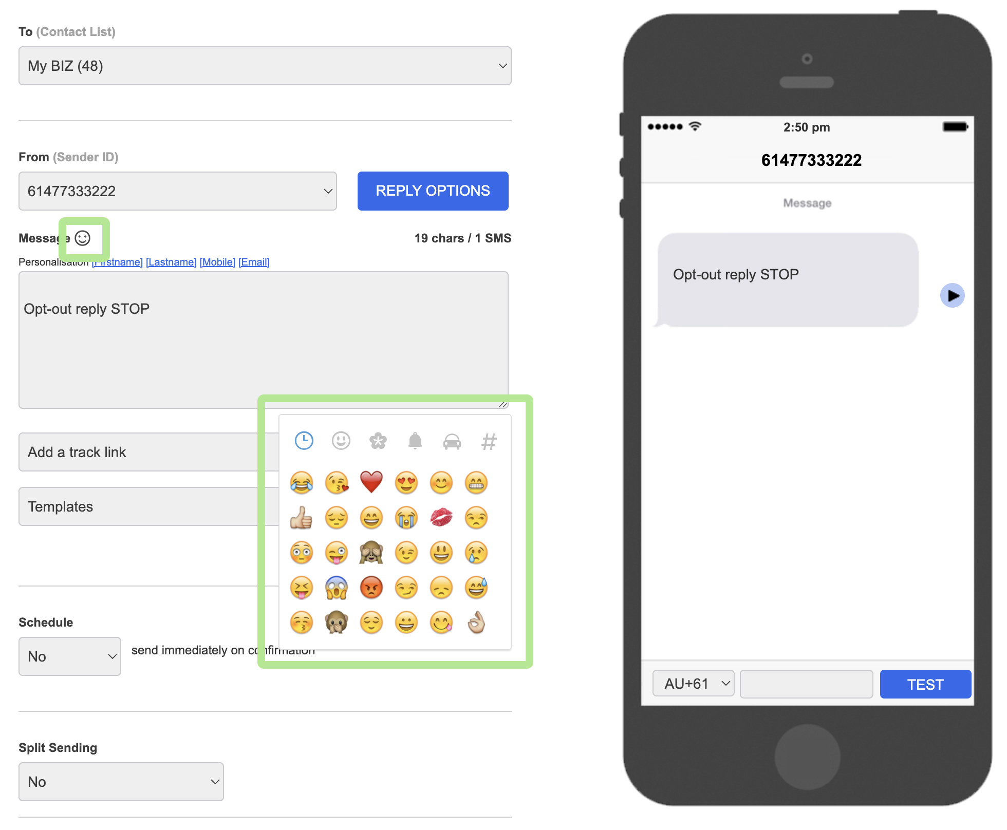 Send SMS - Emojis